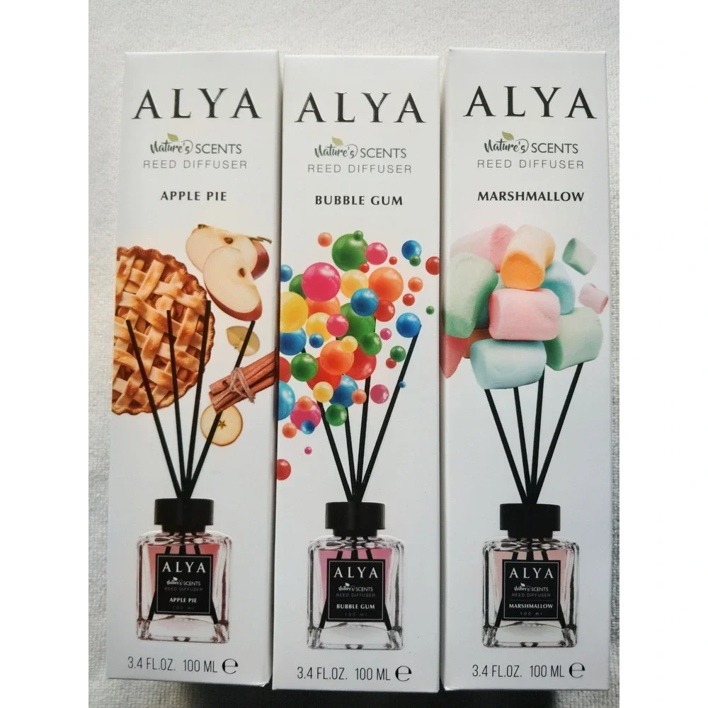 ALYA Nature's Scents Reed Diffuser 3-Pack 100mL Glass Apple Pie Gum